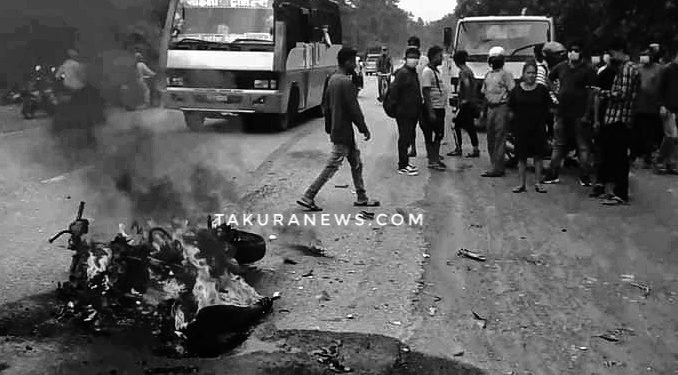 तरहरामा भयानक दुर्घटना, फोहर बोक्ने ट्याङ्करको ठक्करबाट एकको मृत्यु, मोटरसाइकल जलेर खरानी