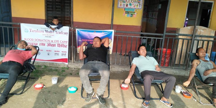 तरहरा मोडेलमा रक्तदान, आँखा शिविर र विज्ञान प्रदर्शनी