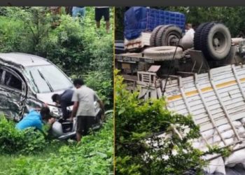 ट्रक र कार ठोक्किदाँ बाबु-छोरीको मृत्यु