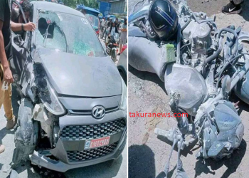 इटहरीमा तीनवटा सवारीसाधन एकैठाउँ ठोक्किए, दुईको अवस्था गम्भीर