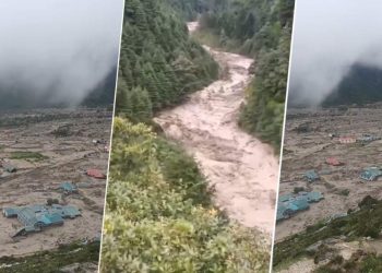 भोटे कोशीमा पानीको बहाव बढ्दा थामे गाउँमा क्षति