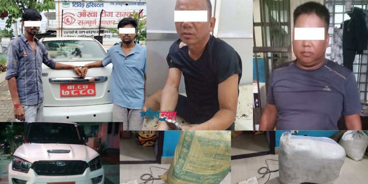 विराटनगरमा गाँजा बोकेको दुई वटा कारसहित चारजना पक्राउ