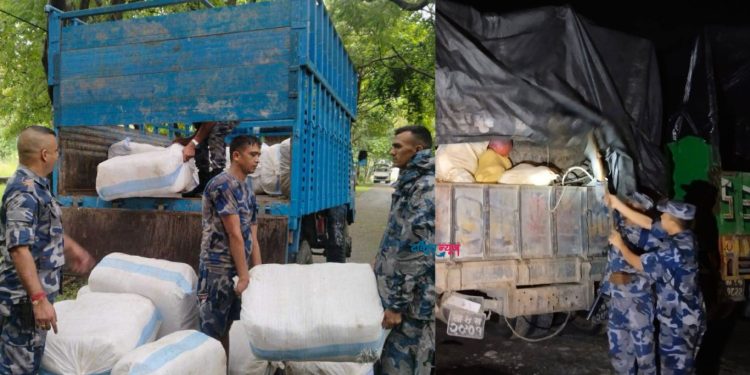 इटहरीमा पाँच हजार किलो गाँजासहित दुई ट्रक सशस्त्र प्रहरीको नियन्त्रणमा
