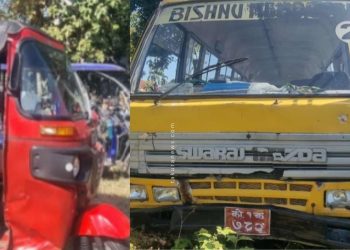 धरानमा विष्णु मेमोरियल स्कुलको बसले ठक्कर दिँदा अटो चालकको मृत्यु