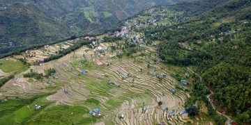 ड्रोनबाट देखिएको ओखलढुङ्गा रामपुरटारको दृश्य