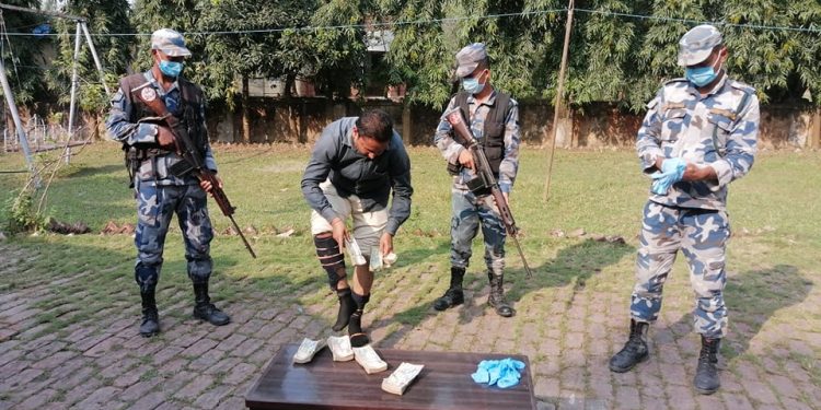 आफ्नो शरीरको गोप्य अङ्गभित्रको वस्त्रमा लुकाएर ल्याएको २४ तोला सुन र हुण्डीको रकम सहित एक जना प्रकाउ