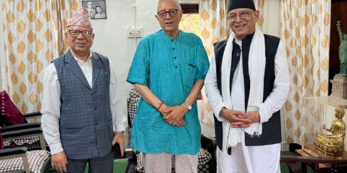 गिरिजाबाबुको बैठक कक्षमा प्रचण्ड–माधव–शेखरको राजनीतिक संवाद